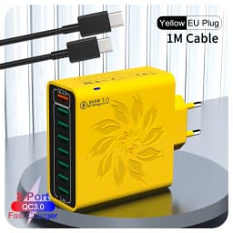 8 Ports USB Charger QC 5.0 Fast Charging EU US KR Plug 65W Fast Charger Power Adapter For iPhone 15 Xiaomi Samsung Wall Charger