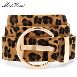 Maikun New Leopard Women's Belt Gold Irregular Alloy Pin Buckle Belt Fashion Versatile PU Belt 3.7cm Width