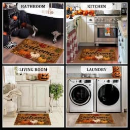 VIKAMA Vintage Fall Harvest Pumpkin Maple Leaf Doormat Washable Non Slip Indoor Outdoor Front Door Entrance Floor Mat Home Decor