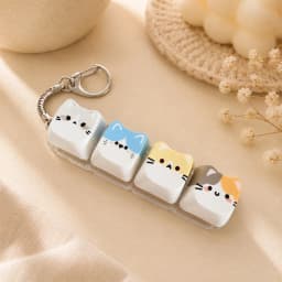 Cute Cat Relax Button Keycap, Kawaii Cat 4-Key Keyboard Fidget Toy for Friends Gift, Portable Fidget Keychain Fashion Bag Charm
