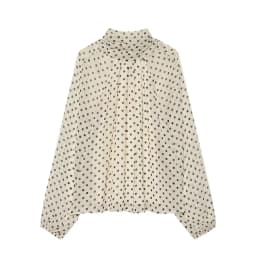 HXAO Polka Dot Oversized Top Women's Blouse Summer 2026 Boho Brown White Shirt Chiffon See -Through Long Sleeve Tops For Woman