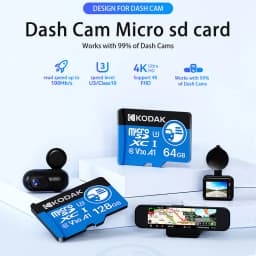 Kodak High Endurance Micro SD Card for Dash Cam FAT32 Memory Card 128/256GB 100MB/s Smooth 4K & Loop Recording Microsd Cards