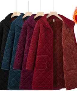 Thickened Cotton Padded Coat for Middle-Aged And Elderly Women Casual Style Warm Polyester Fiber Flip Collar Medium-Length