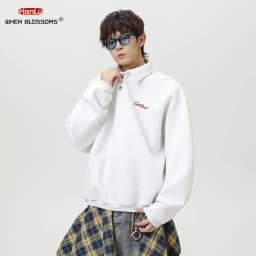HANGLU 2025 Men's Oversized Collar Sweatshirt Vintage Button Placket Long Sleeve Polo Pullover Loose Fit Streetwear Top