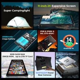 HOTWAV R9 Pro IP68 & IP69K Tablet 11'' FHD+ 2K Display 20080mAh Massive Battery 20W Fast Charging Super Campinglight Pad Android 14 6GB 256GB 64MP + 16MP Camera Global 4G Octa-core Tablet PC