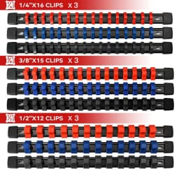 ABS Socket Organizer 1/2 inch 3/8 inch and 1/4 Clip Drive Socket Rail Holders Heavy Duty Socket Racks with Red Blue Black Clips