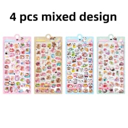 1 pc/4 pcs Cute Animals Sweet 3D Relief Stickers Journaling DIY Diary Stationery Sticker Decor School Supplies Gift