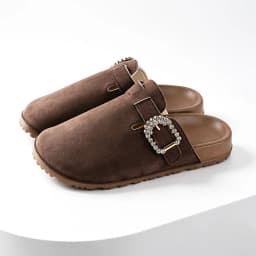 Women Large Size Closed Toe Mules Adjustable Buckle Slip‑on Slippers Ladies Casual Daily Flat Slides For Outdoor Walking