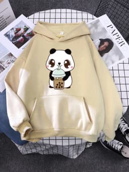 Cute Panda Sleeps Print New Women'S Sweatshirt Warm Vintage Pullover For Woman Fashion Korean Round Neck Hoodie Female