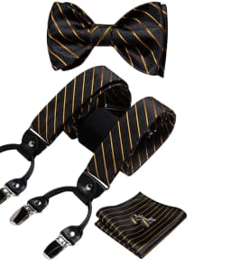 Adjustable Slive Paisley Suspender Self-tie Bowtie Pocket Square Cufflinks Set Luxury 6 Clips Mental Elastic Classic straps