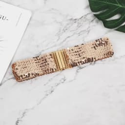 60cm Elastic Sequin Stretch Belt Gold Buckle Disc Eye Catching Shinny Waistband Versatile Professional Women's Belt Dresses