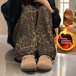 Afashion Lamb Velvet Fleece Lined Thick Plaid Casual Pants Women's Autumn Winter Loose Straight Leg Wide Leg Cotton Sleepwear Tr