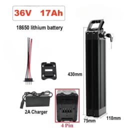 High Capacity 36V 48V Silver Fish 18650 Battery 12-25Ah Built-in BMS Fit Bafang 250W-1000W Motor Kit Complete With 2A Charger .