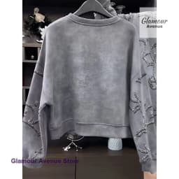 French style round neck heavy industry sequined long-sleeved sweater female autumn new fashion casual cute bear slim loose top.