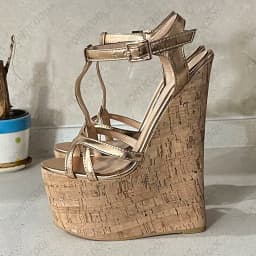 Ronticool Handmade Women T-strap Sandals Ultra High Wedges Heels Round Toe Classics Black Dress Shoes Ladies US Plus Size 5-15