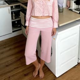 Womens Striped Fold Over Lounge Capri Pants Low Rise Wide Leg Gaucho Pants Yoga Culottes Casual Foldover Bottoms