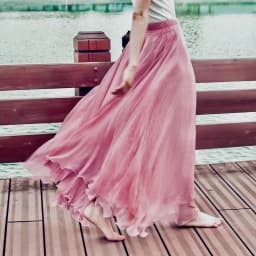 720 Degrees Gold Silk Chiffon 8 Meters Full Skirt Women's Beach Holiday High-Waisted Slim Summer Bright Silk Chiffon Dance Skirt