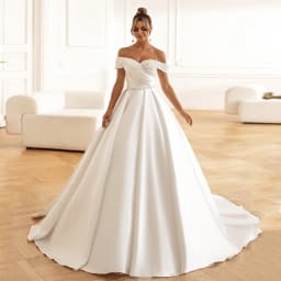 Ball Gown Wedding Dress Princess Bride Dresses Customized Off Shoulder Pleat Pearls Sweep Train Satin Bridal Gown for Woman