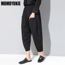 Spring Fashion Clothing Elastic High Waist Patchwork Pockets Loose Ankle Length Trousers Loose Straight Haren Pants Streetwear