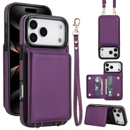 Crossbody Card Holder Wallet Leather Case For iPhone 17 Pro Max 16 Plus 15 Plus 14 13 12 11 Strap Pocket kickstand RFID Cover
