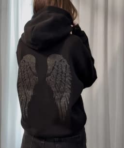 Shiny Wing Hip Hop Pattern Embroidery Aesthetic Hoodies Y2k Oversized Loose Clothes Pullover Sweatshirt Street Women Clothing