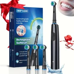 Round Rotating Electric Toothbrush for Adults, Soft Bristles, 5 Cleaning Modes, USB Rechargeable, with 4/8 Replacement Heads