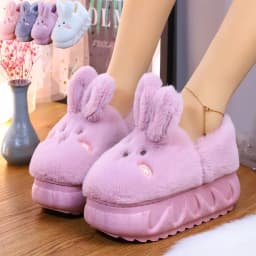 White Rabbit Hare Slippers Women's Cute Animal Platform Home Mules Shoes Girls Bedroom Plush Slides Slipper Ears Indoor Shoes