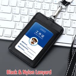 Real Leather Business Work Card Holder ID Badge Holders with Nylon Lanyard Id Name Tag Chest Cards Cases Retractable Reel Clips
