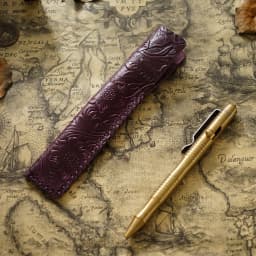 Genuine Leather Pencil Bag with Flower Embossed Leather Boy's and Girl's School Students Pen Holder Simple Retro Pencil Bag