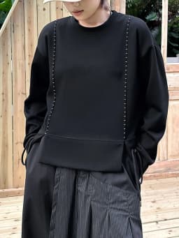 [EAM] Black Topstitched Big Size Casual Sweatshirt New Round Neck Long Sleeve Women Fashion Tide Spring Autumn 2026 1DK0315