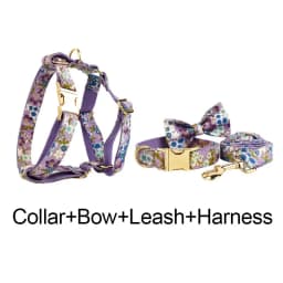 Adjustable Dog Harness Printed Purple Soft Cotton Personalized Dog Collar Leashes Harness Bow Set Dog Accessories Flowers 03