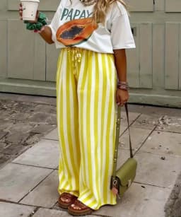 2026 Spring Summer Women's Casual Loose Color Block Striped Print Straight Leg Pants Trousers