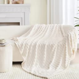 3D Bubble White Plush Blanket Textured Flannel Fleece Soft Warm Cozy Couch Throw Blanket Gift Plaid - Soft Throw Blankets
