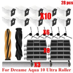Acccessories Fit For (Dreame Aqua 10 Ultra Roller) Vacuum Parts Main Roller Brush Side Brush Cleaner Filter Dust Bag Roller Mops