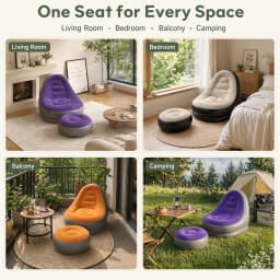 Inflatable Flocking Lazy Sofa Set with Foot Stool Portable Foldable Air Sofa Chair for Indoor Bedroom Outdoor Camping Leisure Furniture
