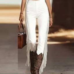 Western Vintage Patchwork Tassel Pants Woman 2026 Spring Elegant High Waist Slim Bodycon Trousers Summer Skinny Streetwear Pants