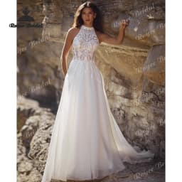 Elegant Halter Pearls Simple A Line Wedding Dresses 2027 Appliqué Flowers Lace Bridal Gown Customized Vestido De Novia