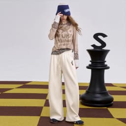 ELFSACK 2025 Winter New Arrivals Casual Loose Solid Colour Floor Length Straight Leg Pants For Women