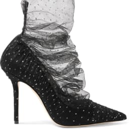 Sexy Ruffled Mesh Lace Covered Translucent Ankle Boots Pointed Toe Woman Dim Lace Summer Boots Thin High Heels Pumps