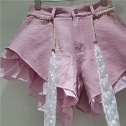2026 Summer New Candy-colored Denim Plaid Shorts for Women High-waisted Loose Design with A Belt Booty Shorts