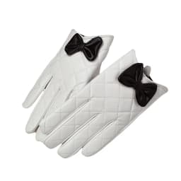 Women Black Bow Thickened Plush Inside Grid PU Artificial Leather Glove Sexy Female Nightclub Dance Punk Performance Mitten