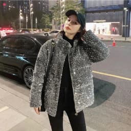 Sequined White Duck Down Short Down Jacket Women Thicken Parkas 2025 New Fashion Down Jacket Women Korean Loose Parka Coat
