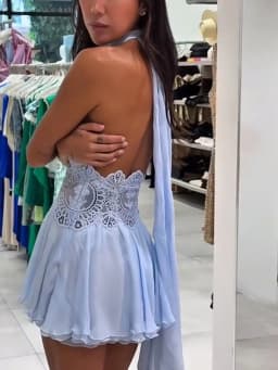 Sexy Patchwork Mini Dress Women Halter Backless See Through Ribbon Fold Vestidos Female 2026 Summer New Beach Vacation Dresses