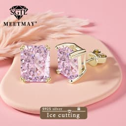 Bocarman Ice Cut Zircon Stud Earrings S925 Silver Paraiba Tanzanite Blue Mint Green Rectangular Multicolor Women Fine Jewelry