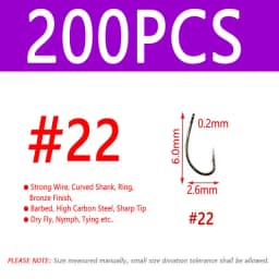 100/200PCS #12 ~ #22 Fly Fishing Dry Fly Hook Standard Wire Bronzed Nymph Curved Hook Small Fly Lures Tying Material