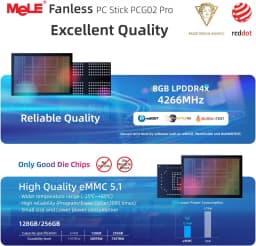 MeLE PCG02 Pro Fanless MINI PC Stick N100 8G 256G Mini Computer Dual HDMI,4266MHz LPDDR4,WiFi5 Gigabit Ethernet,USB Type-C PD3.0