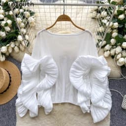 Chic Blouses for Women's Temperament Lady Tops Ruffles Gauze Loose Shirts 2025 Blusas Mujer De Moda Folds Korean Summer Blouse