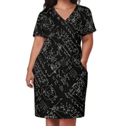 Math Lessons Print Dress V Neck Geometry Kawaii Dresses Woman Street Wear Print Casual Dress With Pockets Plus Size