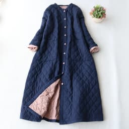 High-End Lightweight Diamond Stitched Cotton Jacket Long round Neck Versatile Warm Women's plus Size Cotton Coat Pure Color