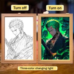 Anime Character One Piece Luffy Zorro Animated Frame LED Light Study Bedroom Christmas Birthday Gift